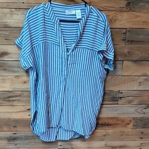 Chic Blue Striped Button Down Shirt Top Cute Cheap Size Xl Vacation Vibes Casual